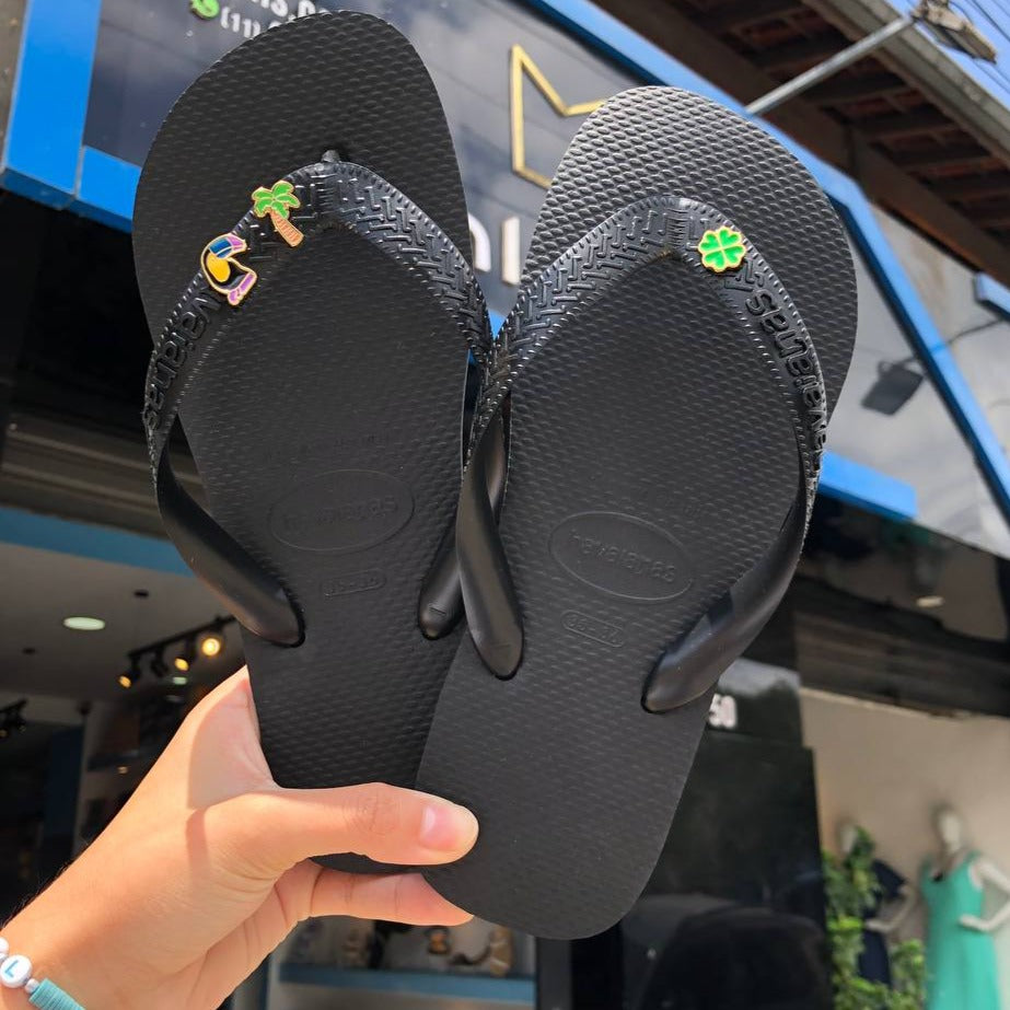 Havaianas Top Preta Coqueiro + Tucano + Trevo
