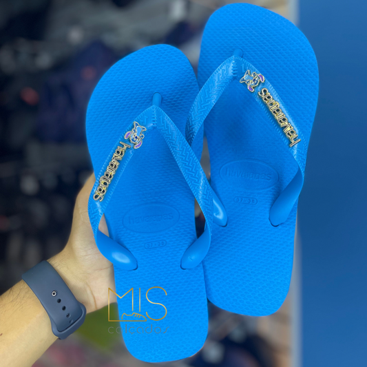 Havaianas top turquesa com logo é Stitch