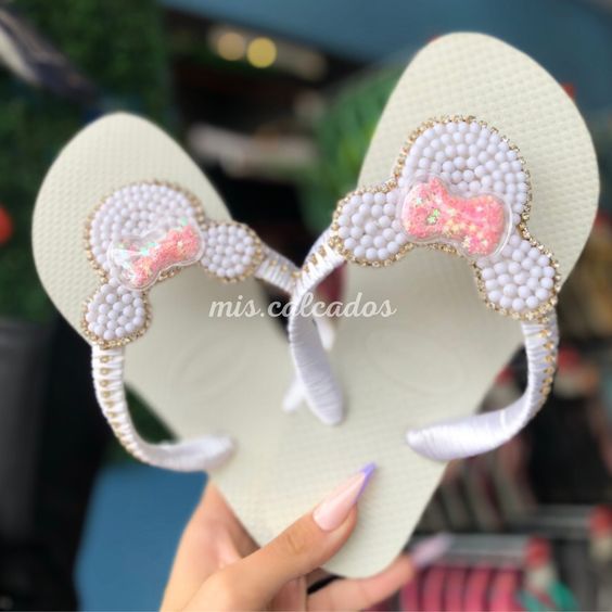 Chinelo Havaianas Kids Top Branca Personalizada Minnie